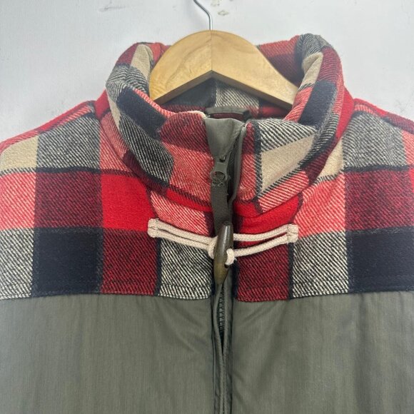 Nineteen Ninety One Vest Mens M Olive/plaid Polyester Hooded Full Zip Pockets - Picture 5 of 9